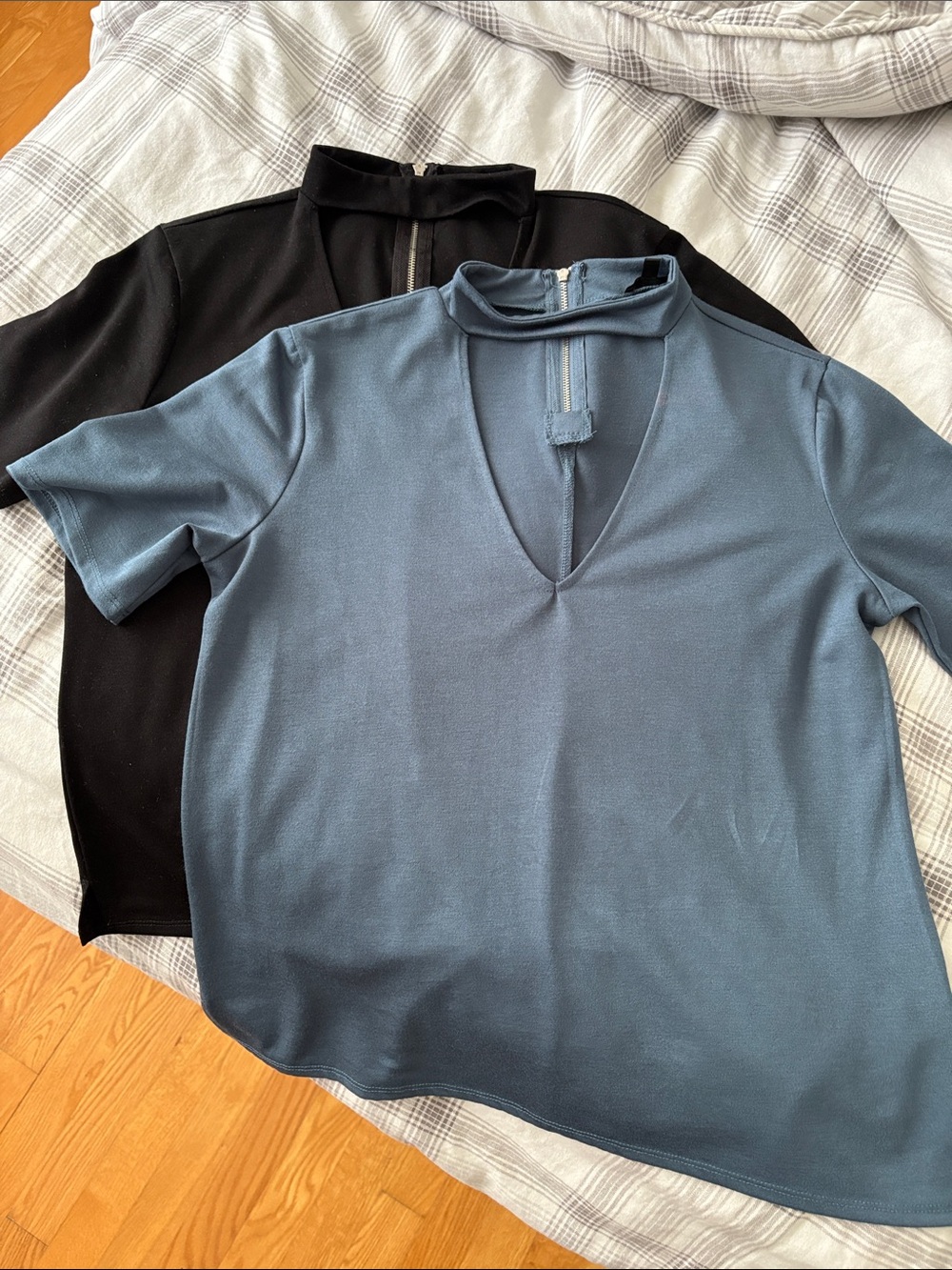 Pair of Mock Neck Short Sleeve Tops with V-Keyhole (Dynamite, M)